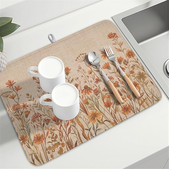Fall Floral Dish Drying Mat for Kitchen Counter 18 x 24 Inch Autumn Sunflower - Image 8