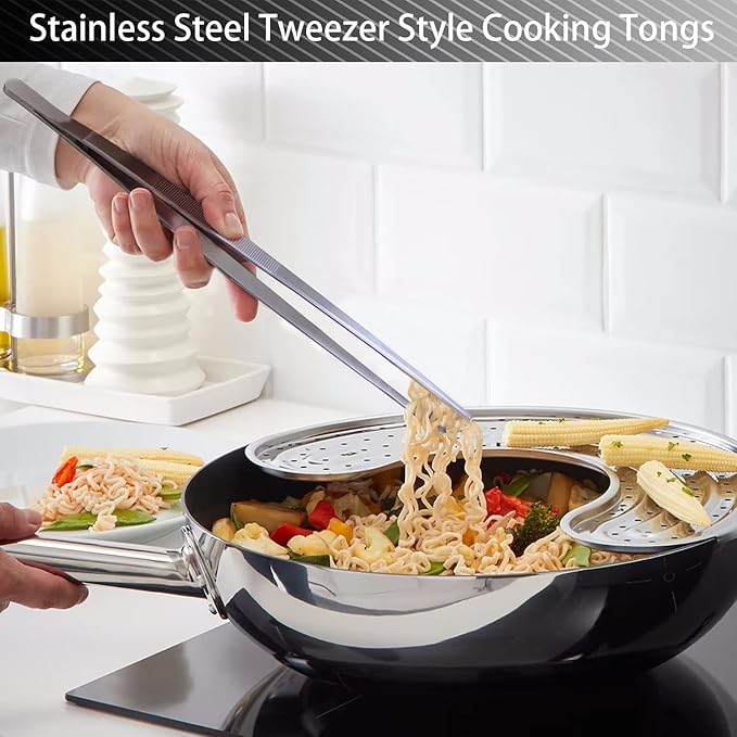 JETKONG 2 Pcs 10-Inch Cooking Tweezers Stainless Steel, Straight Food Tweezers - Image 7