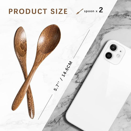 2 PCS Small Wooden Spoons, 5.8 Inch Honey Spoons - Image 2