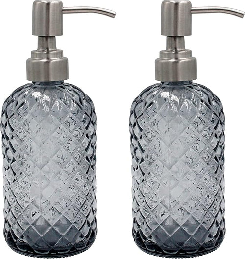 16 oz Diamond Pattern Glass Soap Dispenser, Kitchen and Bathroom Refillable by SDlumeiy