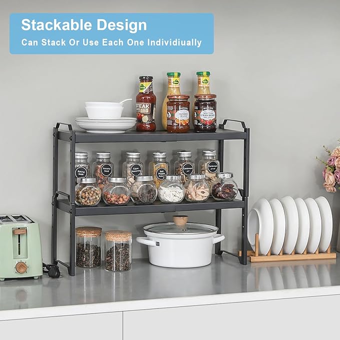 X-cosrack 25.5 Inches 2 Pack Expandable Cabinet Shelves, Stackable Shelf - Image 3