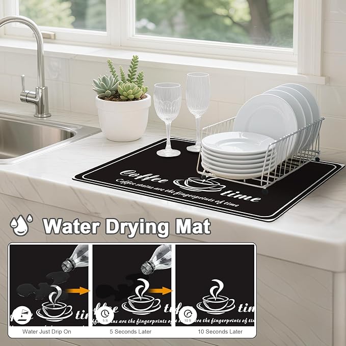 Dish Drying Mats for Kitchen Counter, Waterproof Coffee Mat for Countertop - Image 2