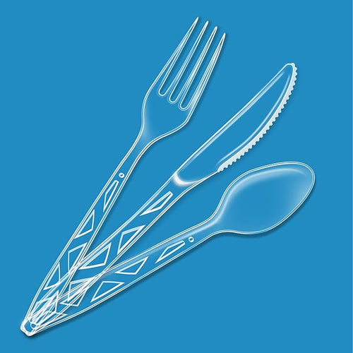 Amazon Basics Disposable Clear Plastic Cutlery Set, Large Combo Pack Forks - Image 2
