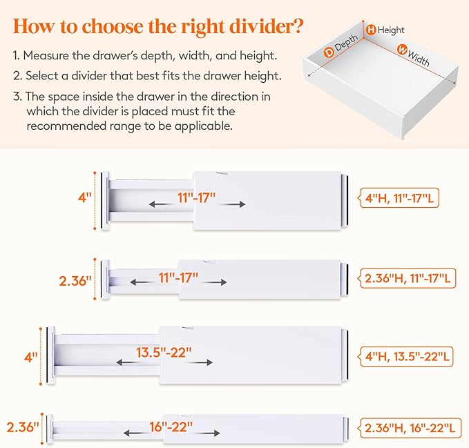 Lifewit 12 Pack 2.36" High Drawer Dividers 28-43.5cm/11-17" Adjustable Drawer - Image 3