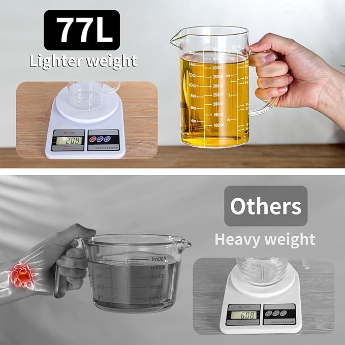 77L 3 Pack Glass Measuring Cup Set, High Borosilicate Liquid Glass Measure Cup - Image 6