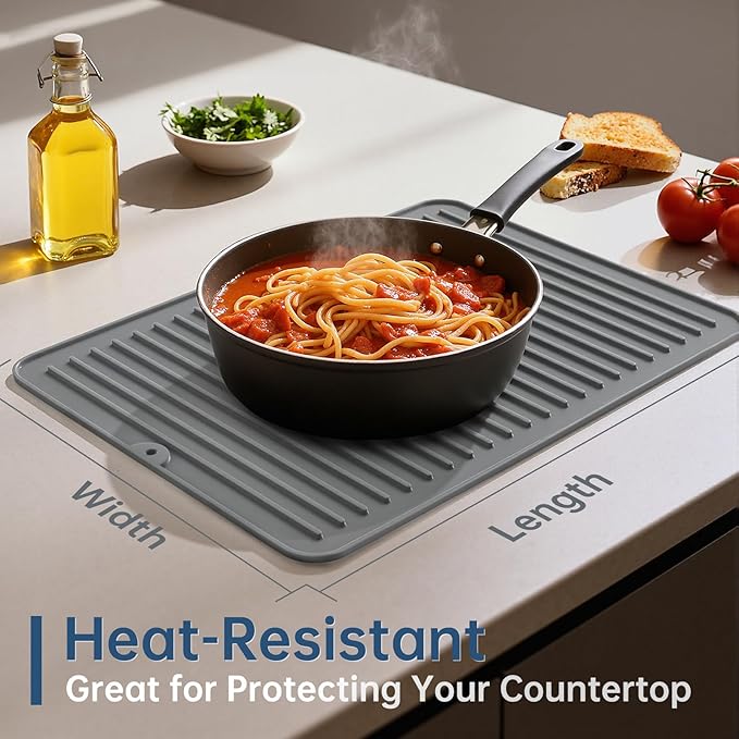 Songrey 12" x 6.5" Silicone Dish Drying Mat, Kitchen Counter Drying Pad - Image 5