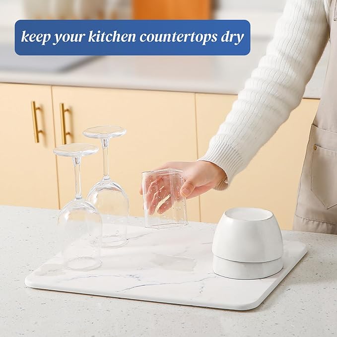 Quick Dry Stone Drying Mat for Kitchen Counter, Water-Absorbent Diatomaceous - Image 2