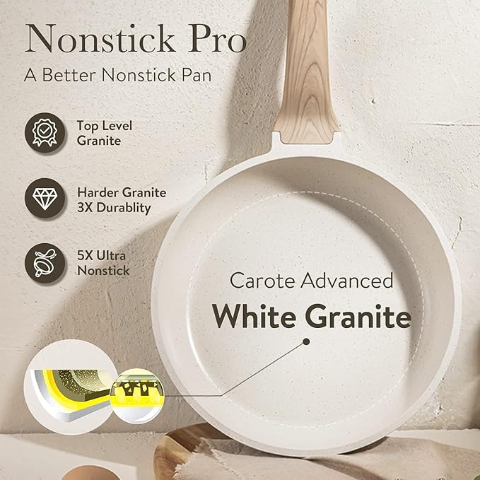 CAROTE Non Stick Frying Pan Skillet Set, Omelet Pan, Healthy Non Toxic Granite - Image 5