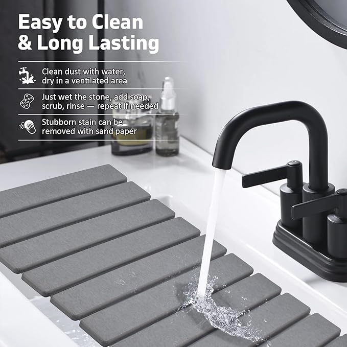 Stone Dish Drying Mat for Kitchen Counter – Collapsible 24"×16 Super Absorbent - Image 4