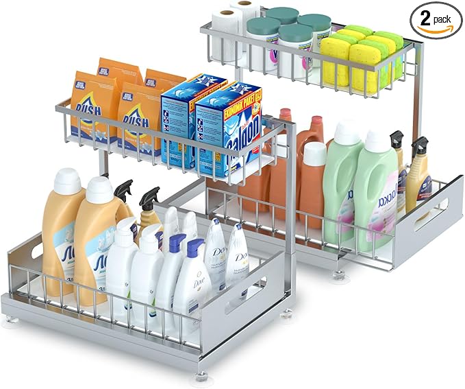 Saydear Under Sink Organizer Storage 2-Tier Premium Metal Pull-Out Kitchen by Saydear