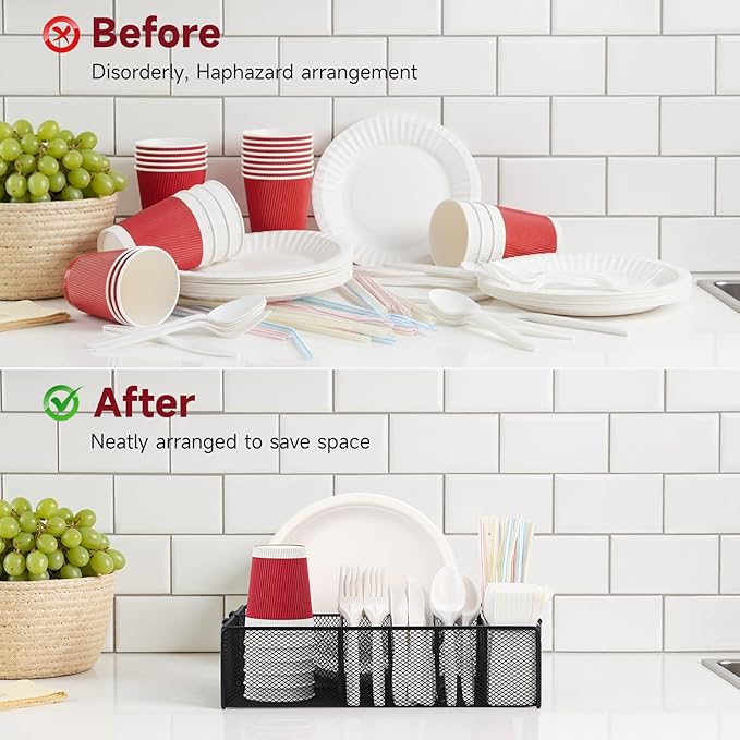 Utensil Caddy with Handle, Metal Paper Plate Holder - Image 6