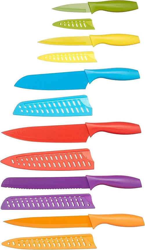 Amazon Basics Color-Coded Dishwasher Safe Kitchen Knife Set, 12-Piece by AmazonBasics