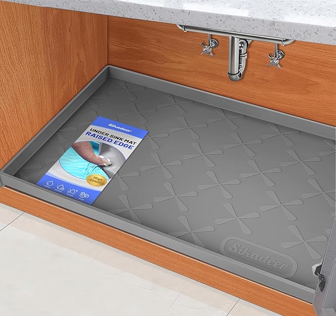 SIKADEER 34" x 19" Under Sink Mat Waterproof, Silicone Mat Kitchen Drawer Shelf by SIKADEER
