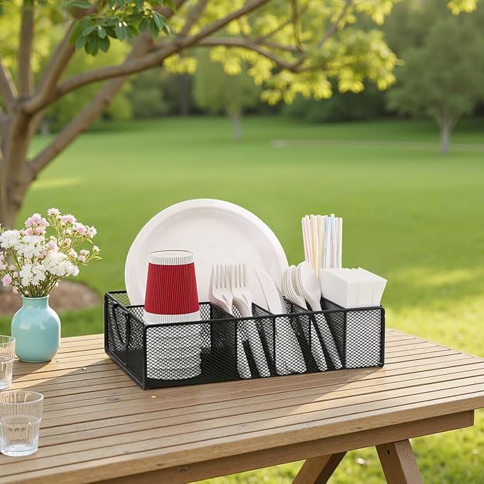 Utensil Caddy with Handle, Metal Paper Plate Holder - Image 8