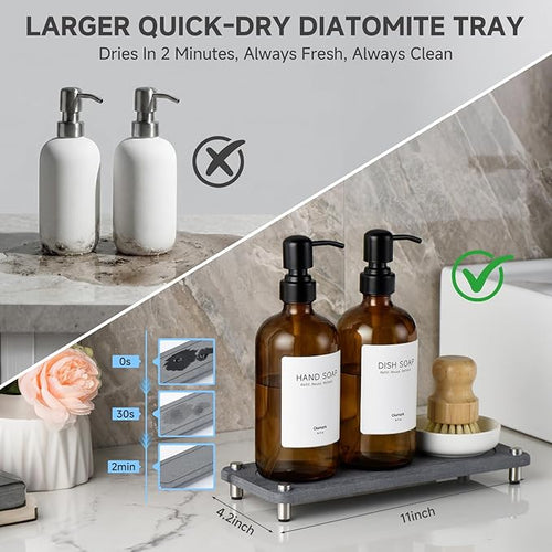 2 Pack Kitchen Soap Dispenser Set - 16oz Amber Glass Dish and Hand Soap - Image 2