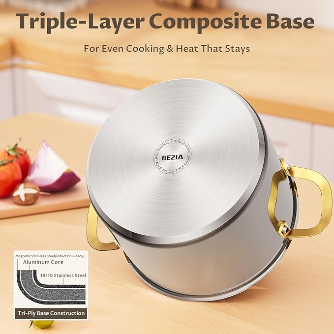 BEZIA 6 Quart Stainless Steel Stock Pot, 0-Coating Healthy Soup Pot - Image 2