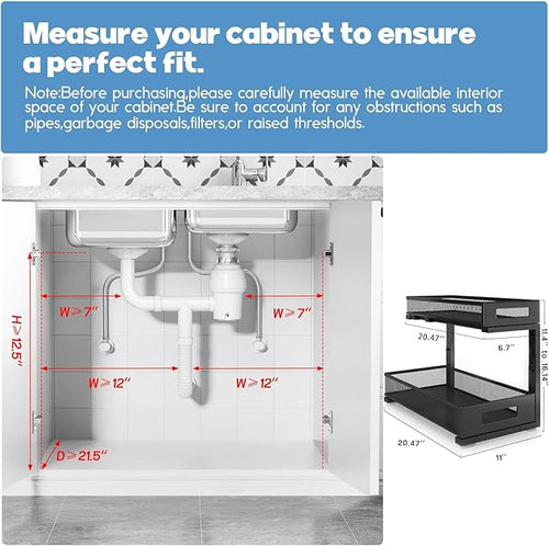 2 Pack 20.47IN Depth Under Sink Storage Organizer, Large 2-Tier Elegant Mesh - Image 2