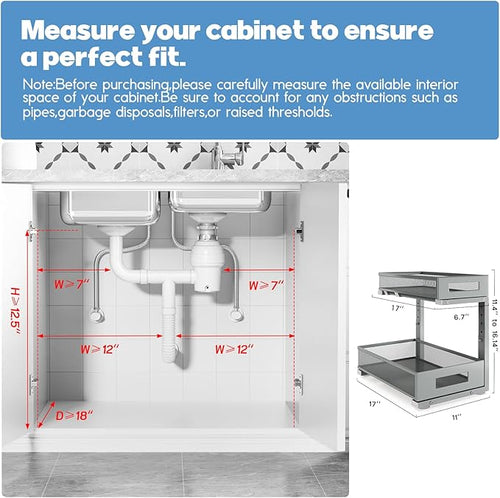 2 Pack 17IN Depth Under Sink Storage Organizer, Large 2-Tier Elegant Mesh Pull - Image 2