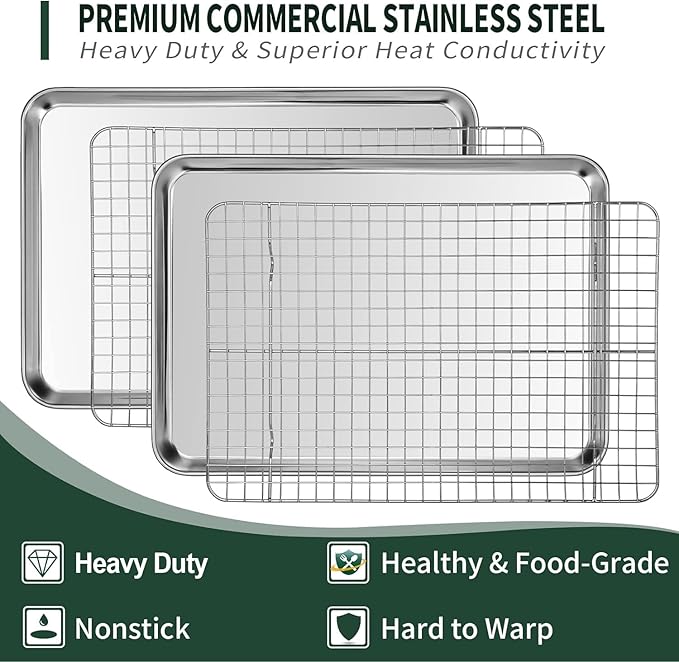 Small Baking Sheet with Rack Set, CEKEE Stainless Steel Small Baking Pan and - Image 3