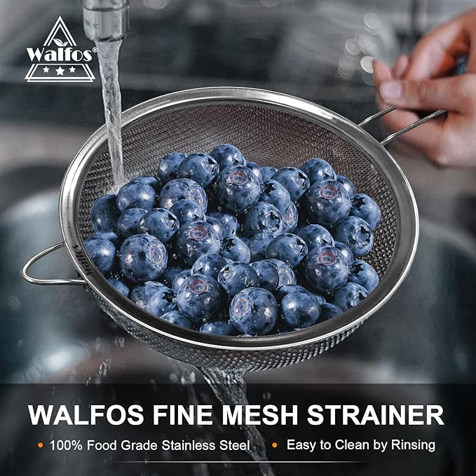 Walfos 7.8 Inch Fine Mesh Strainer, Premium Stainless Steel Colanders and - Image 5