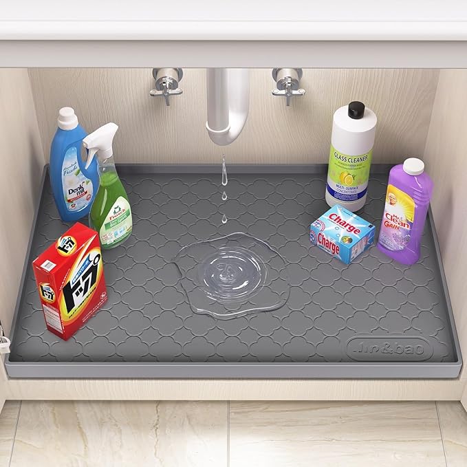 Jin&Bao Waterproof Under Sink Mat 22" x 19", Thick Silicone Mat Cabinet - Image 3