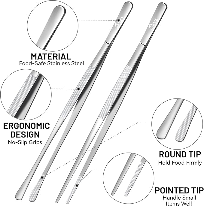 HOTEC Kitchen Tweezers Tongs Stainless Steel, Grill and Baking - Image 5
