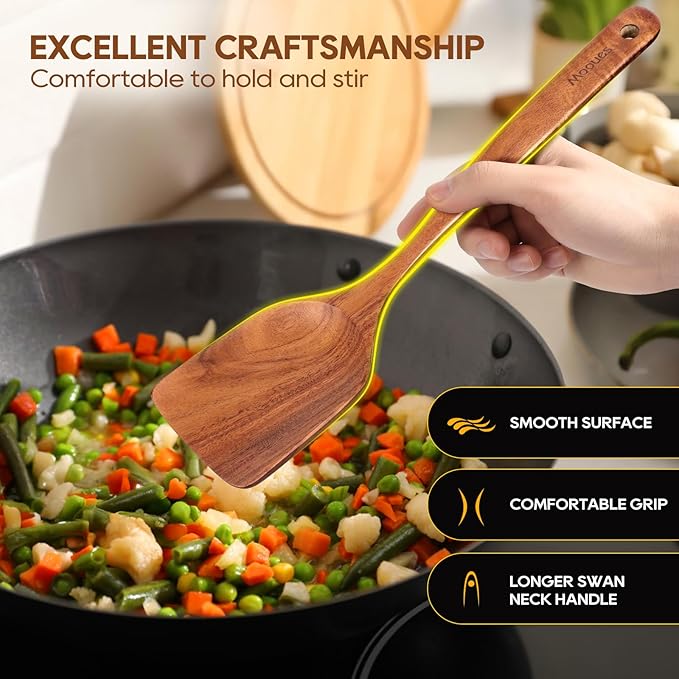 Wooden Spoons for Cooking, Comfortable Grip, Heat Resistant Kitchen Utensils - Image 5