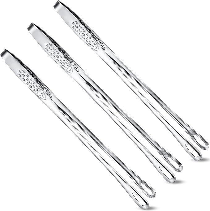 Geiserailie 3 Pcs 9.4inch Korean BBQ Tongs Stainless Steel Kitchen Tweezers by Geiserailie