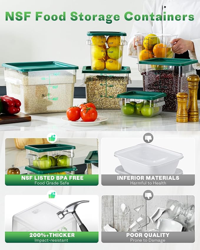 2QT NSF Food Storage Containers: 6 PCS Commercial Clear Square Food Storage - Image 5