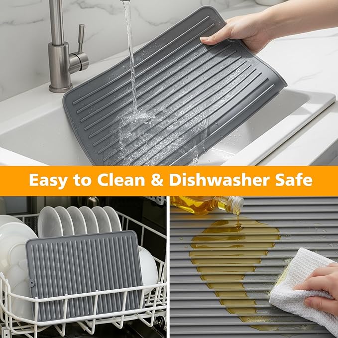 Songrey 12" x 6.5" Silicone Dish Drying Mat, Kitchen Counter Drying Pad - Image 4