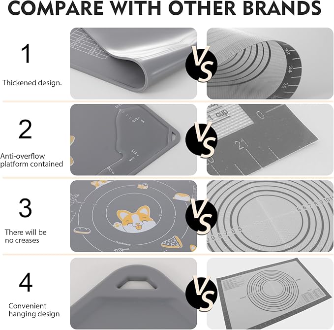 Ourokhome Silicone Baking Mat Sheet and Pastry Dough Cutter, 0.5 Inch Thick 28" - Image 6