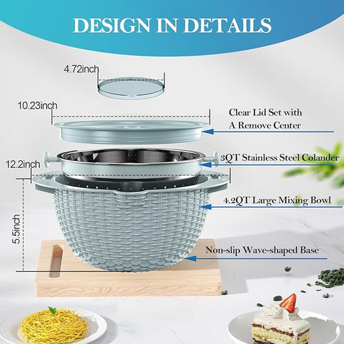 4 in 1 Colander with Mixing Bowl Set, Colander - Image 2