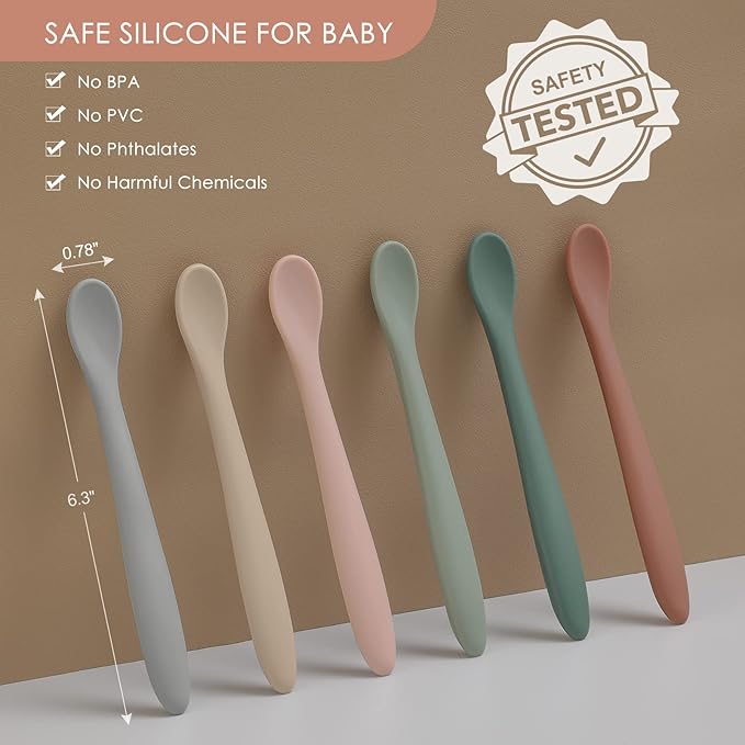 6-Piece Silicone Baby Feeding Spoons, First Stage Infant Spoons, Soft-Tip Easy - Image 2