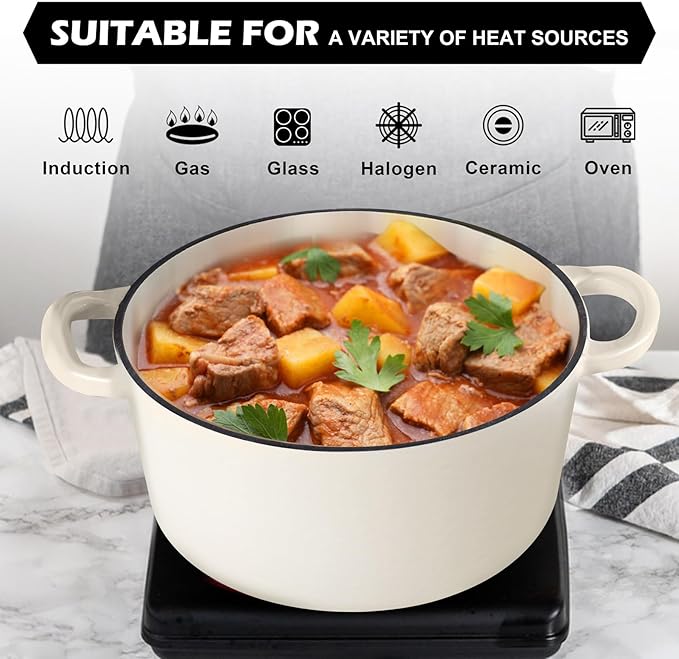 TeamFar 5Qt Dutch Oven, Enameled Cast Iron Dutch Oven - Image 5