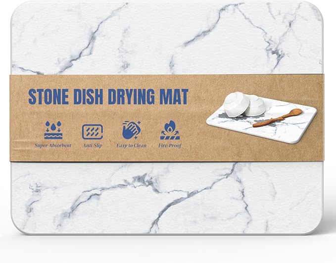 Quick Dry Stone Drying Mat for Kitchen Counter, Water-Absorbent Diatomaceous by PlentioLLC