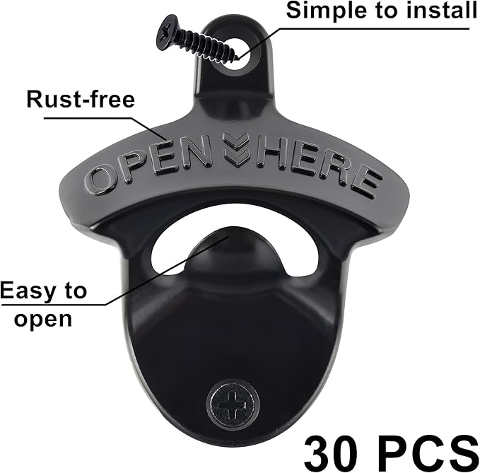 30 Packs Black Bottle Top Opener Wall Mounted Beer Cap Opener Stainless Bulk - Image 2