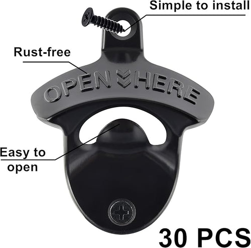 30 Packs Black Bottle Top Opener Wall Mounted Beer Cap Opener Stainless Bulk - Image 2