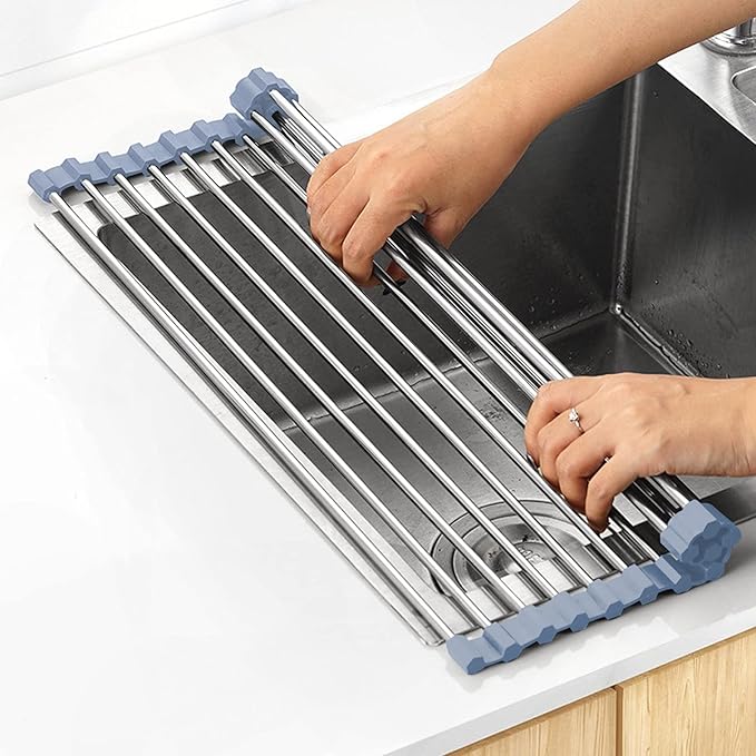 MECHEER Over The Sink Dish Drying Rack, Stainless Steel Roll Up Dish Drying by MECHEER