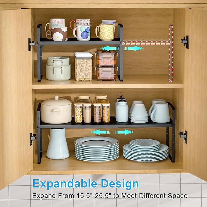 15.5 to 25.5 Inch Expandable Kitchen Cabinet Organizer Shelf, 2 Pack 30 LBS - Image 3