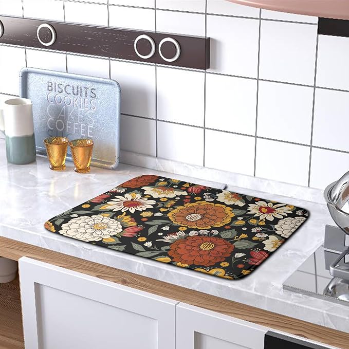 Vintage Floral Dish Drying Mat for Kitchen Counter Retro Sunflower Floral - Image 5