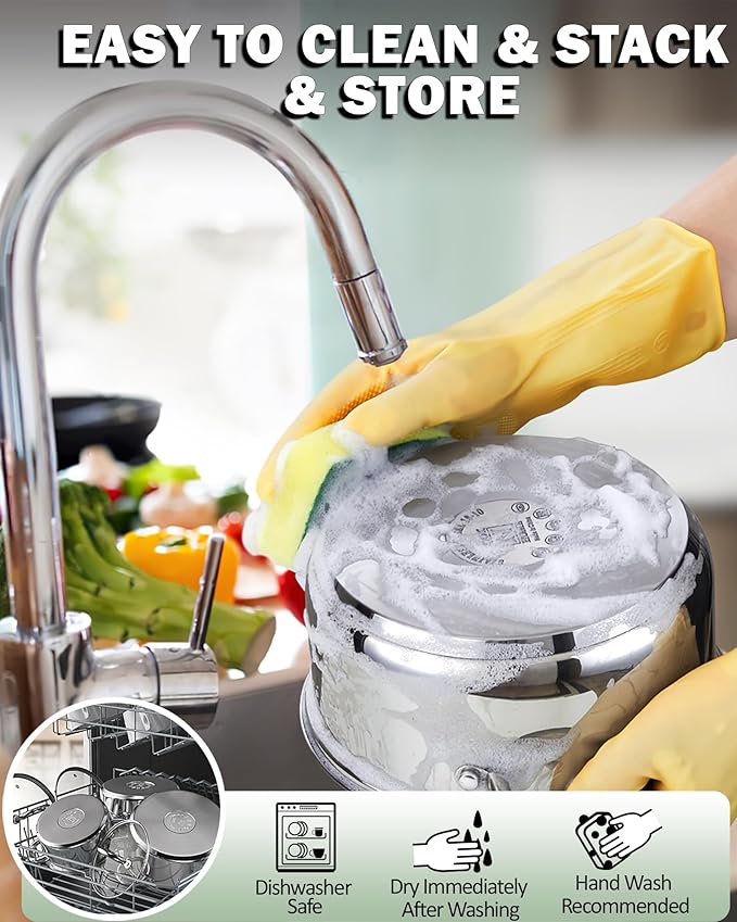 Cook N Home Stockpot with Lid, 8-Quart Basic Stainless Steel Pasta Cooking Soup - Image 4