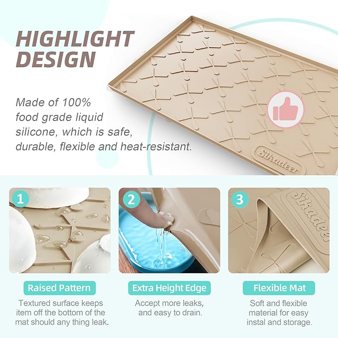 SIKADEER 25" x 22" Under Sink Mat Waterproof, Silicone Mat Kitchen Drawer Shelf - Image 4