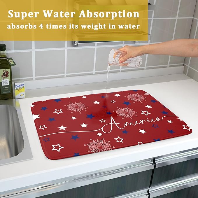 Giwawa 4th of July Dish Drying Mat 18"x24" Patriotic Usa Stars America Firework - Image 7