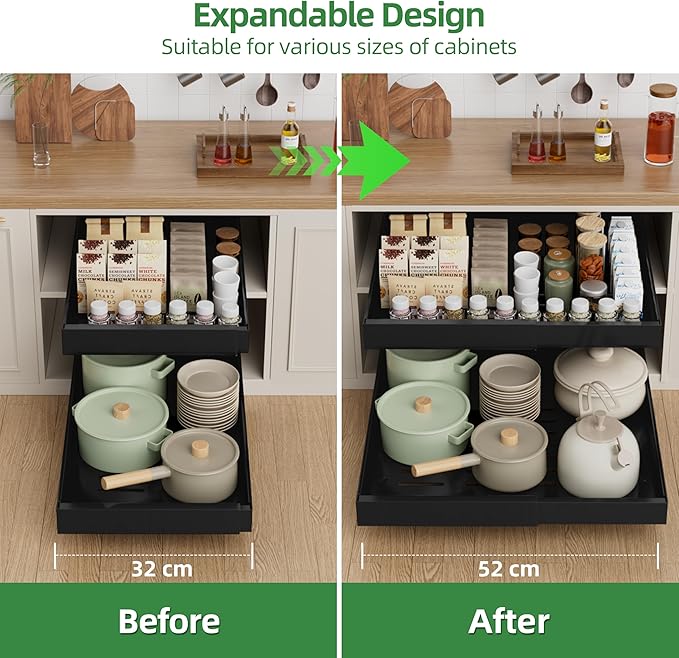 PAKETA 2 Pack Expandable Pull Out Cabinet Organizer, Upgrade 3 Slide Rails - Image 4