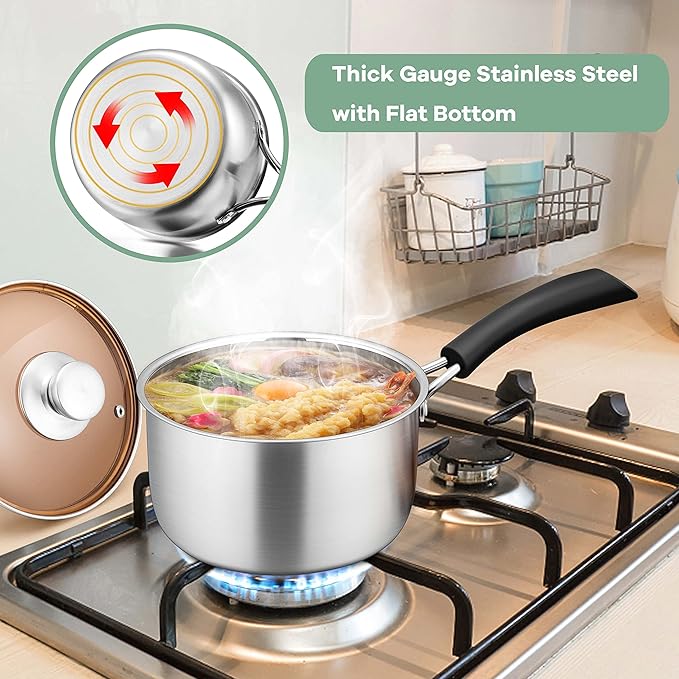Herogo 1 Quart Saucepan with Lid, 18/10 Stainless Steel Small Sauce Pan Pot - Image 8