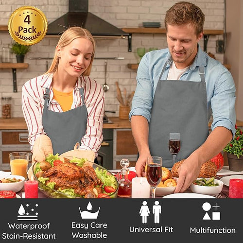 4 Packs Chef Apron, Waterproof Apron, Adjustable Aprons - Image 2