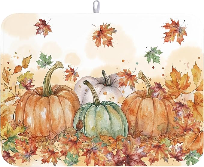 Fall Dish Drying Mat for Kitchen Counter 18×24 Inch Orange Pumpkin Drainer Pad by Unknown