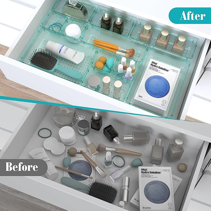 StorMiracle 28 PCS Clear Plastic Drawer Organizers Set, 4 Size Desk Drawer - Image 4
