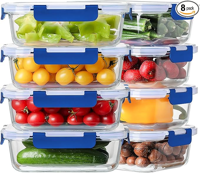 8 Pack 36oz Large Glass Meal Prep Containers by HOMBERKING