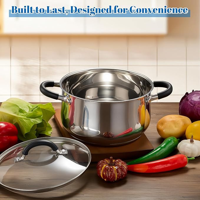 E-far Stainless Steel Stock Pot, 8 Quart Large Cooking Pot - Image 8